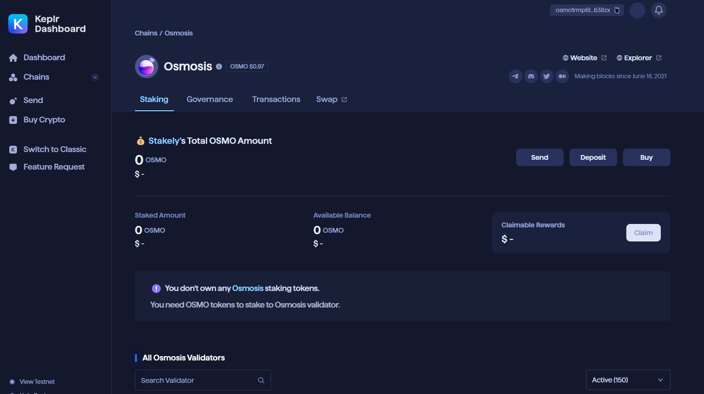 Osmosis staking Keplr overview