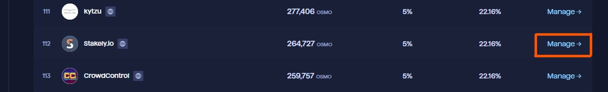 Osmosis staking Manage option on Keplr