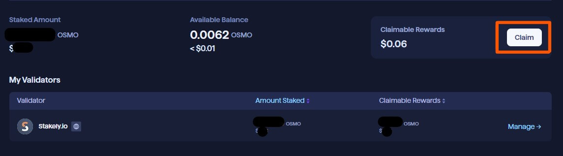 Claim OSMO staking rewards