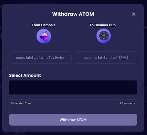 Withdraw ATOM from Osmosis to Cosmos Hub