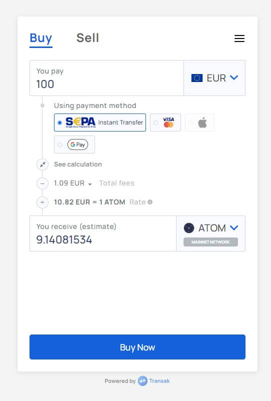 Buy ATOM on Transak