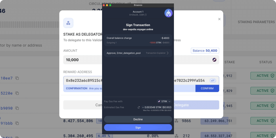 Paso 4: Firma la transacción en Braavos