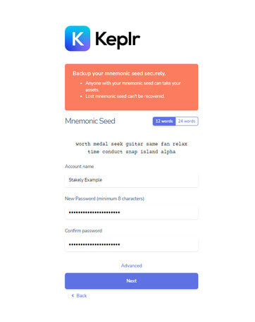 Crear cuenta en Keplr