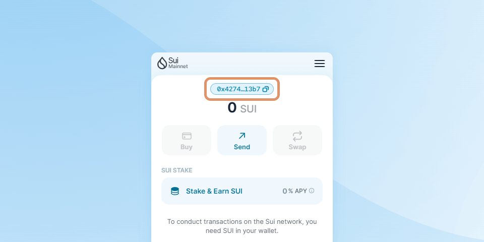 Étape 2 du tutoriel de Sui pour le staking de avec Sui Wallet