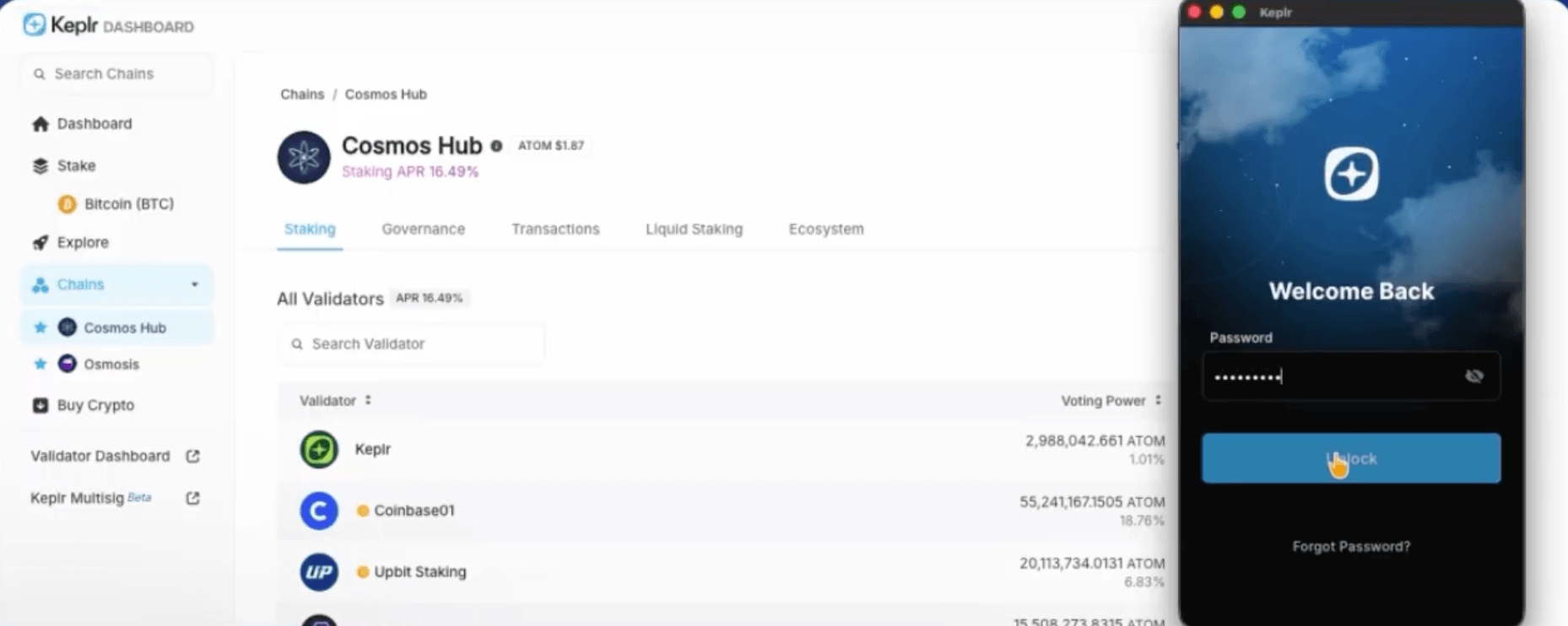 Paso 2 del tutorial de Cosmos Hub para hacer staking de  con Keplr