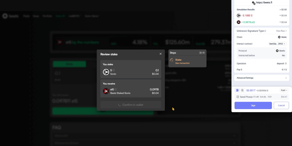 Step 3 of the Sonic tutorial for staking  using Rabby on Beets