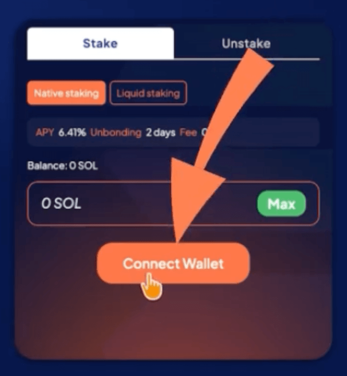 Étape 1 du tutoriel de Solana pour le staking de  avec Solflare