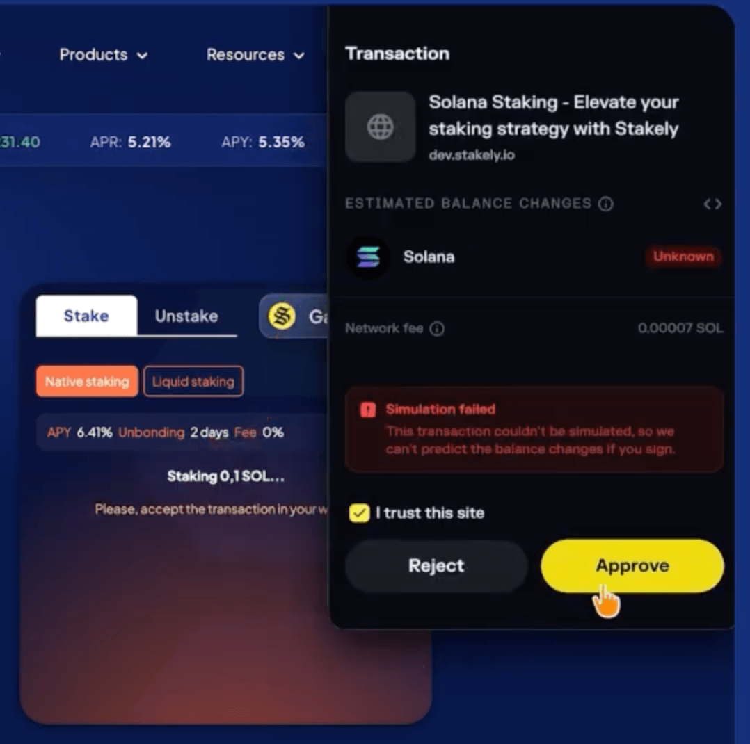 Étape 4 du tutoriel de Solana pour le staking de  avec Solflare