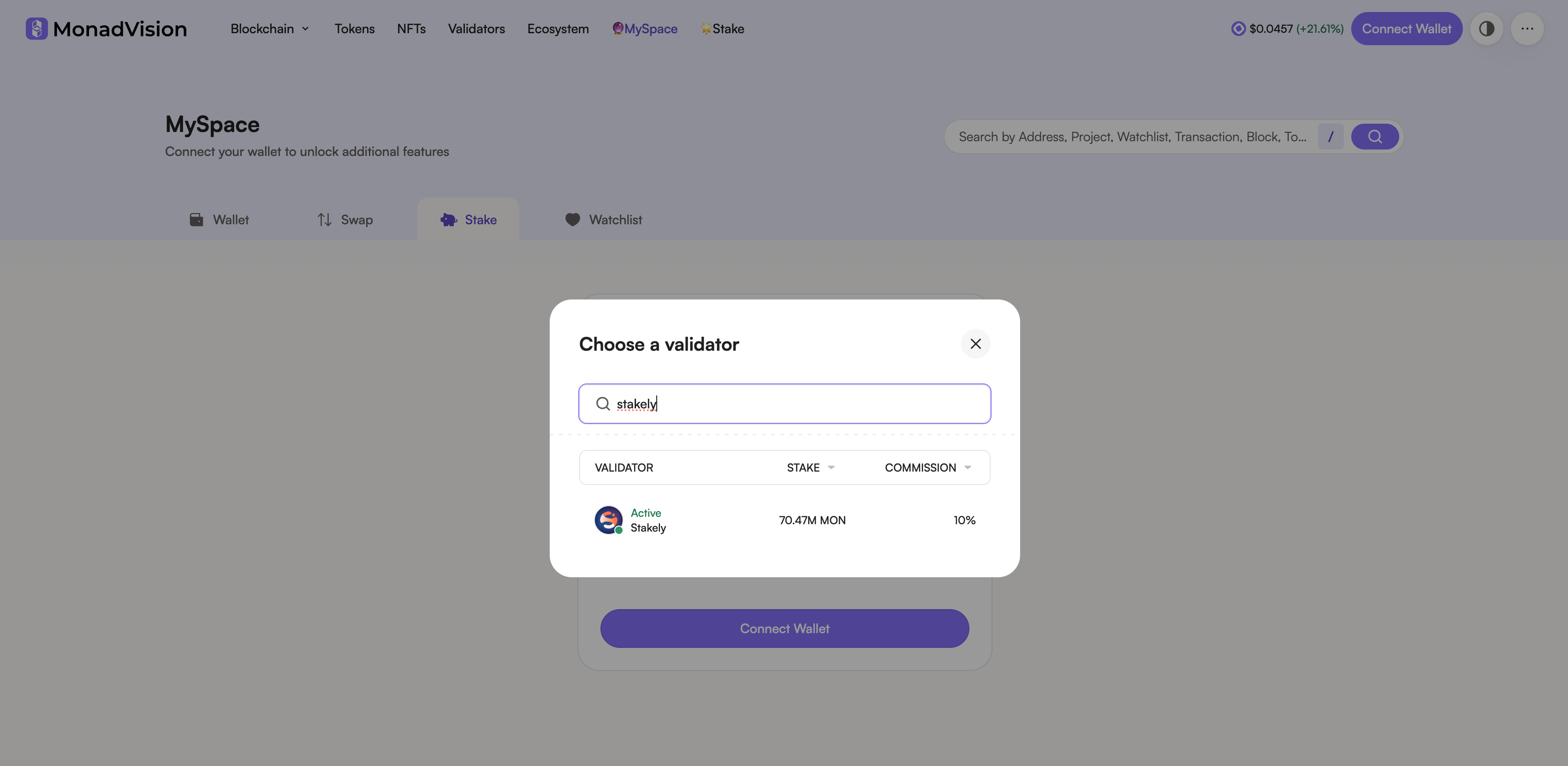Paso 2 del tutorial de Monad para hacer staking de  con MetaMask