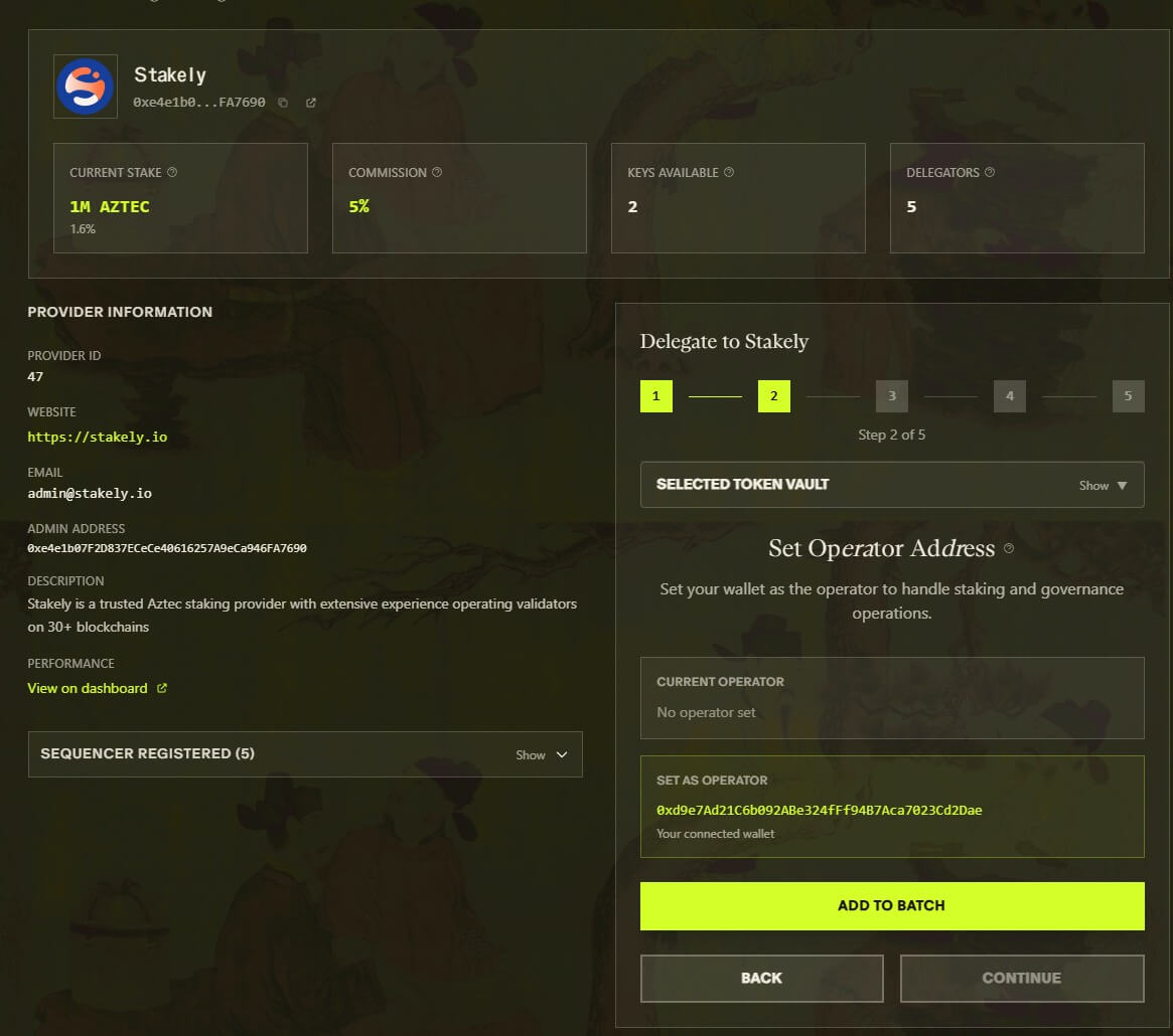 Paso 4 del tutorial de Aztec para hacer staking de  con MetaMask