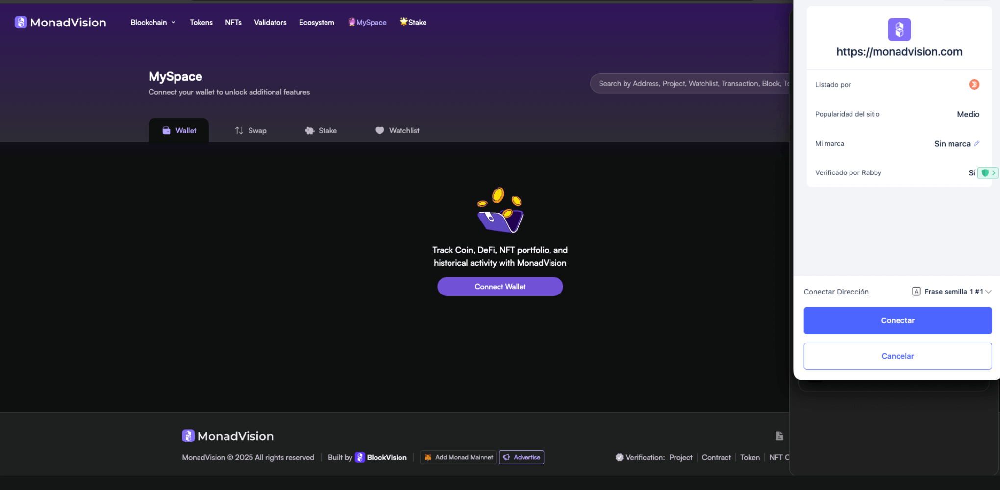 Paso 2 del tutorial de Monad para hacer staking de  con Rabby