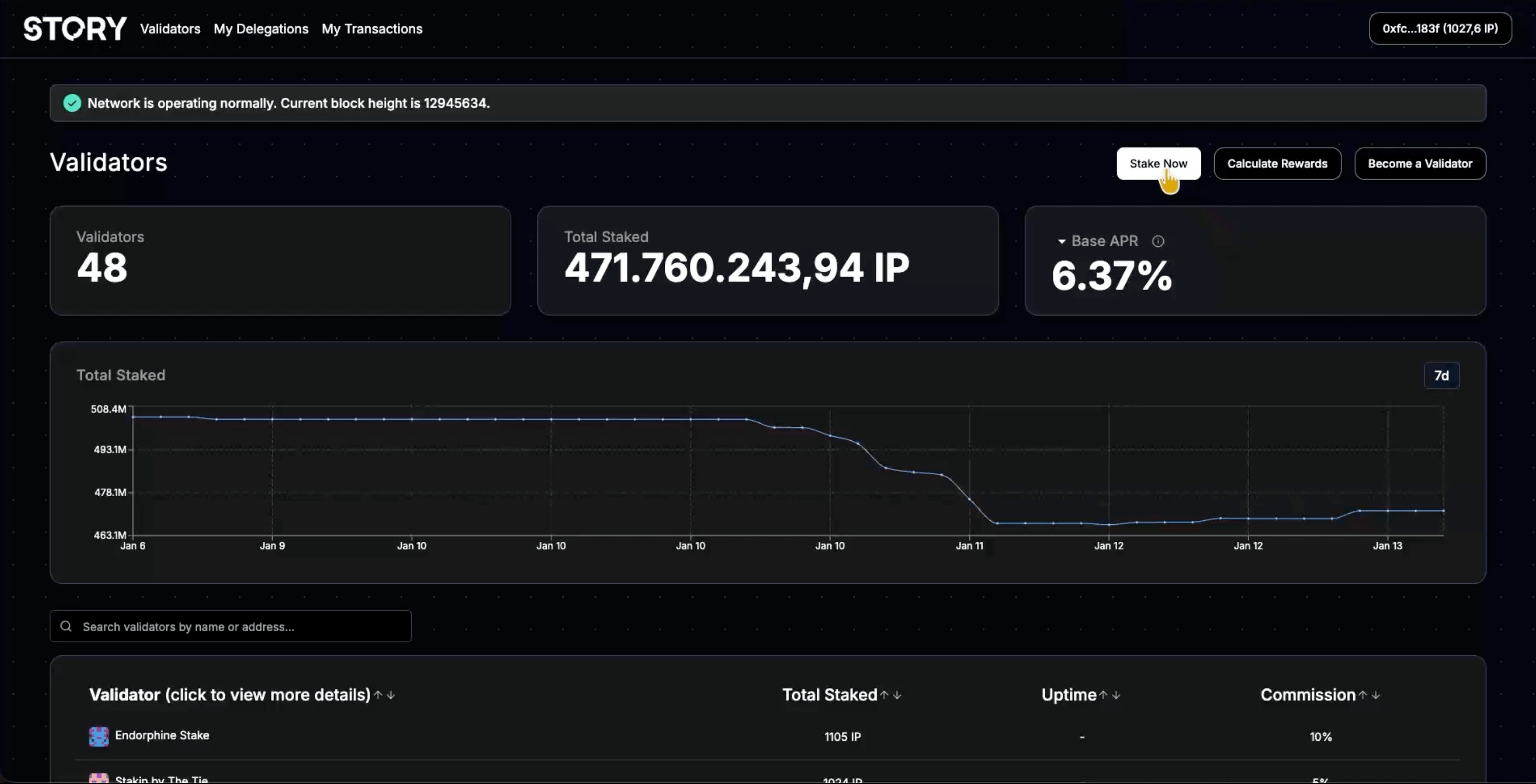Étape 2 du tutoriel de DATA pour le staking de  avec Rabby