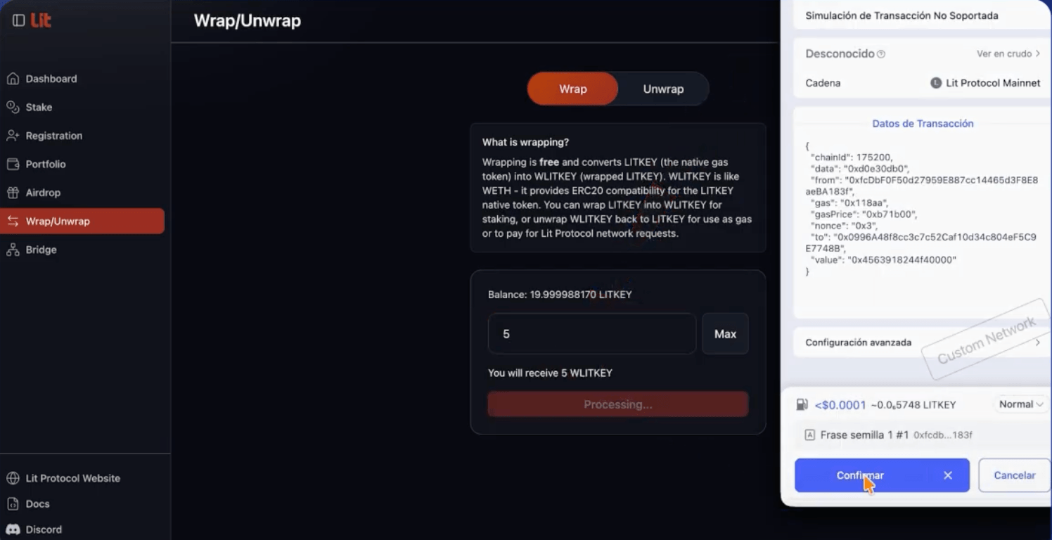 Step 4 of the Lit Protocol tutorial for staking using Rabby