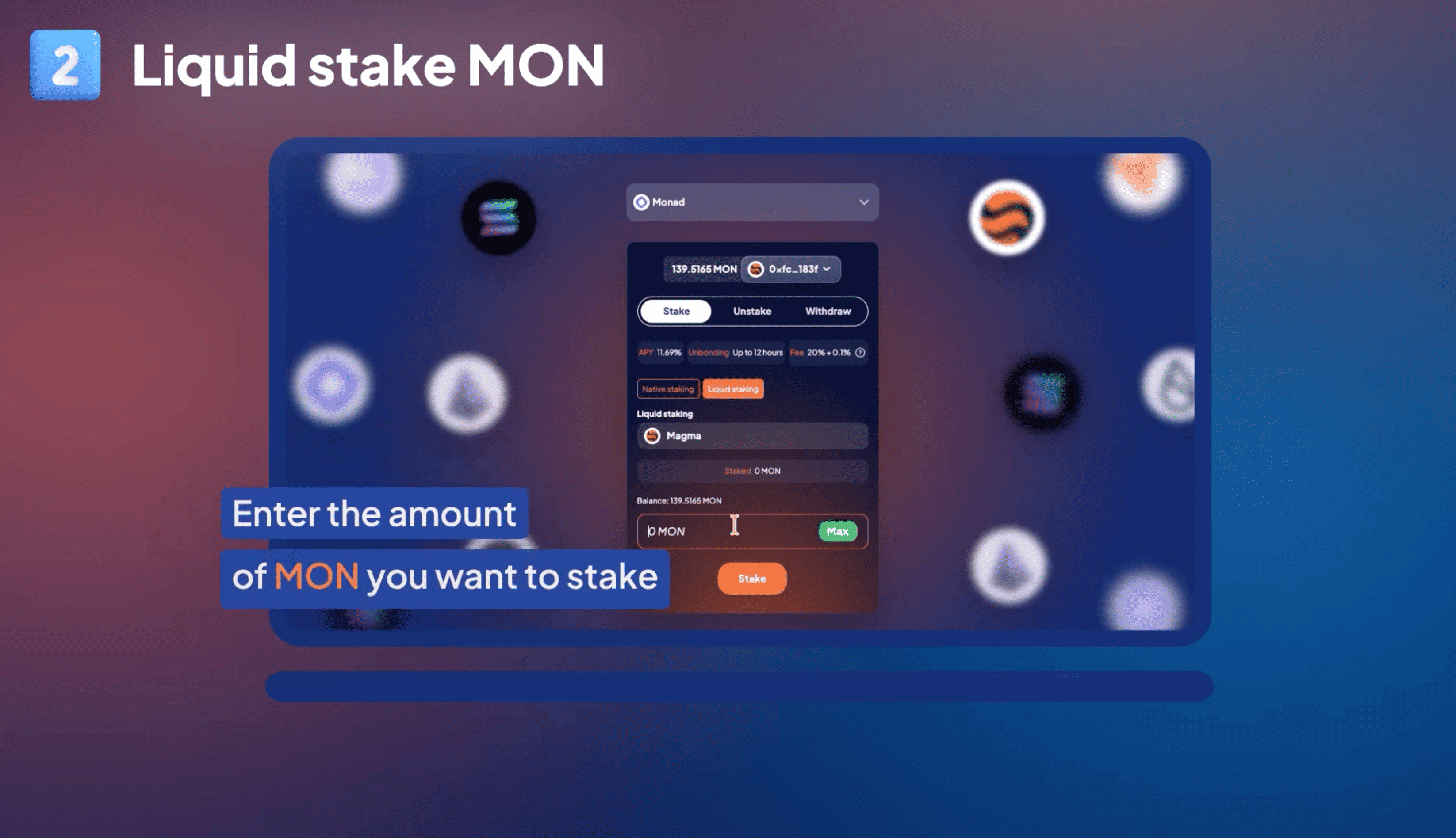 Paso 3 del tutorial de Monad para hacer staking de  con Rabby en Magma