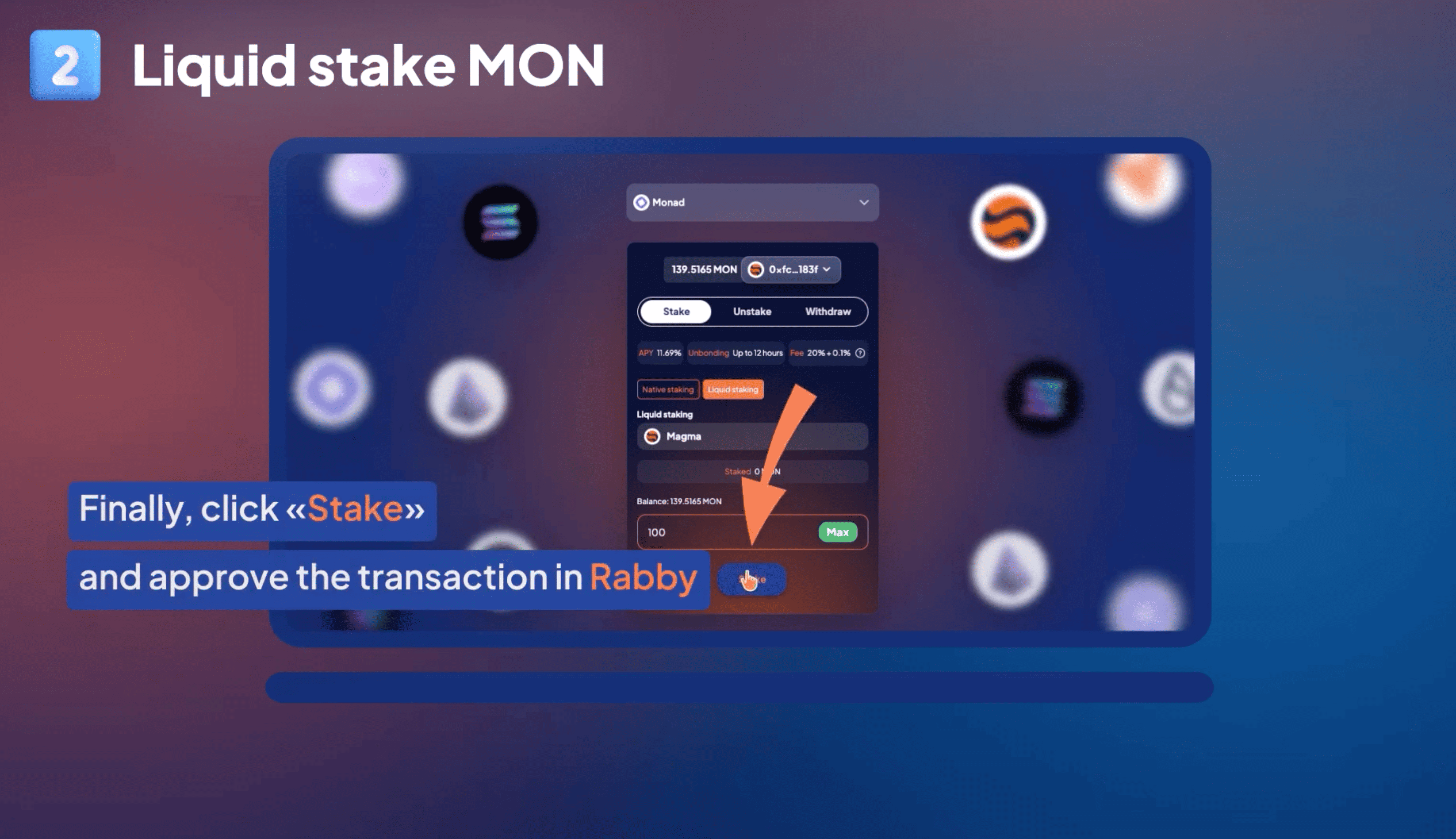Paso 4 del tutorial de Monad para hacer staking de  con Rabby en Magma