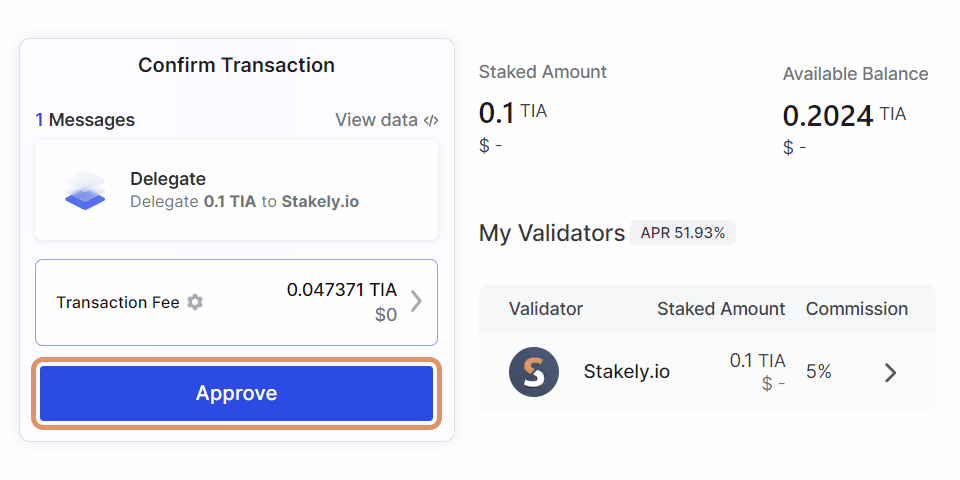 Étape 4 du tutoriel de Celestia pour le staking de  avec Keplr