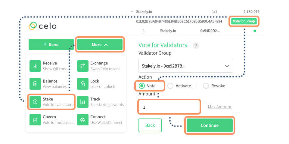 Step 3 of the Celo tutorial for staking  using Cello Wallet