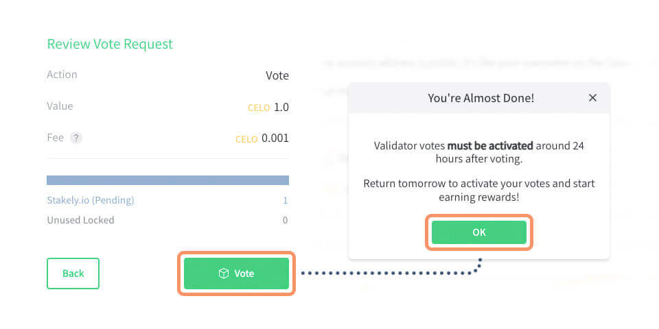 Step 4 of the Celo tutorial for staking  using Cello Wallet