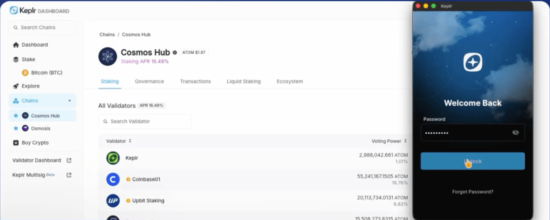 Step 2 of the Osmosis tutorial for staking  using Keplr